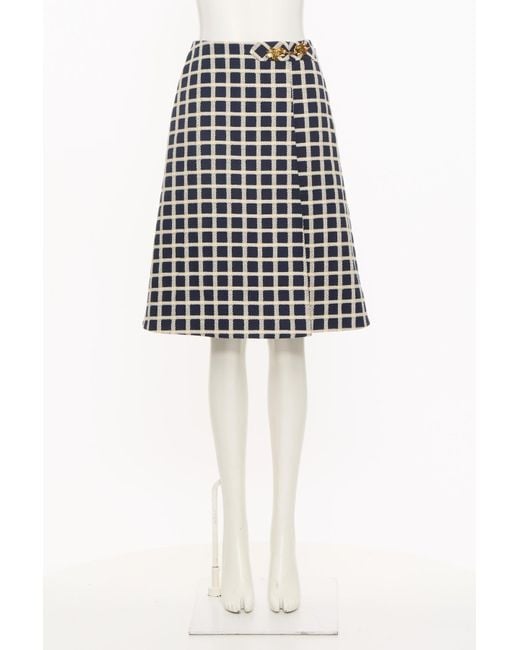 Valentino Black Wool Skirt With Windowpane Check Pattern