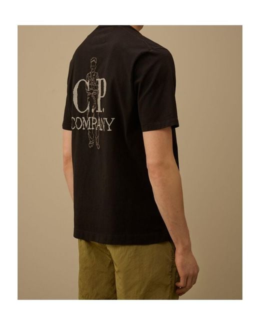 C P Company Black Logo Printed Crewneck T-Shirt for men