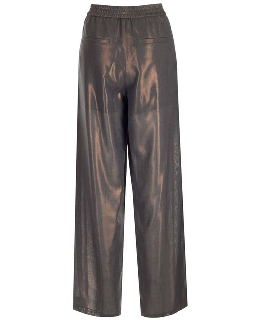 Brunello Cucinelli Gray Metallic Wide-Leg Trousers
