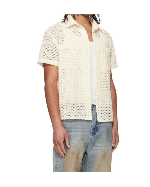 ANDERSSON BELL White Lace Short-Sleeve Shirt for men