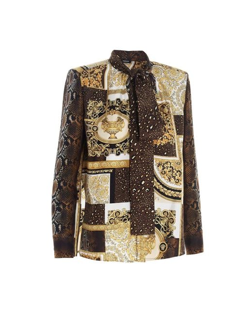 Versace Multicolor Printed Pussy-Bow Blouse