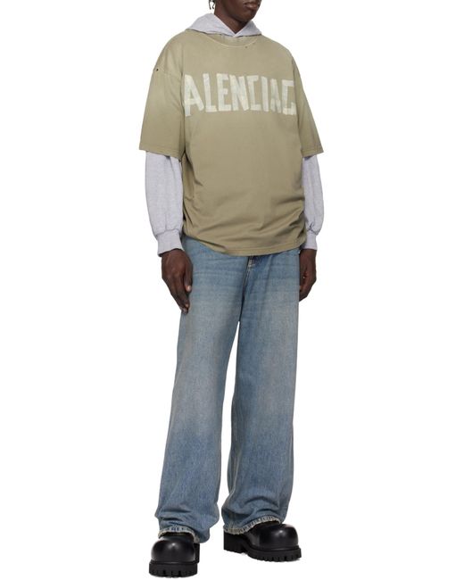 Balenciaga Green Logo Printed Crewneck T-Shirt for men