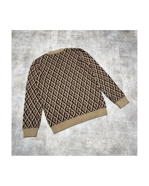 Gucci Brown V-Neck Geometric Pattern Wool Pullover for men