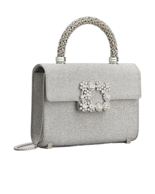 Roger Vivier Gray Flower Strass Jewel Buckle Clutch Bag Mini