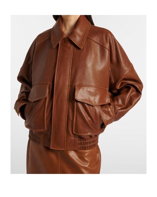 Nour Hammour Brown Runa Leather Bomber Jacket