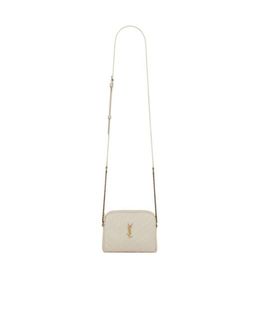 Saint Laurent White Gaby Quilted Chain Pouch