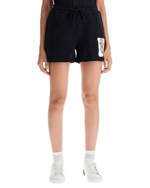Moschino Black Teddy Printed Drawstring Track Shorts