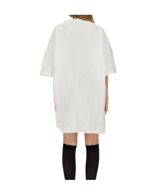 Moschino White Logo-Printed Crewneck Dress