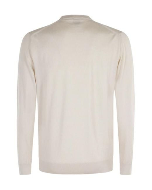 Eleventy White Long Sleeved Ribbed-Knit Crewneck Jumper for men