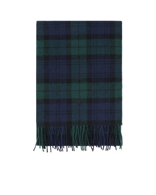 Polo Ralph Lauren Blue Fringed Edge Checked Scarf for men