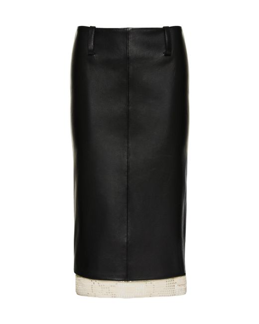 Magda Butrym Black Leather Lace Hem Midi Skirt
