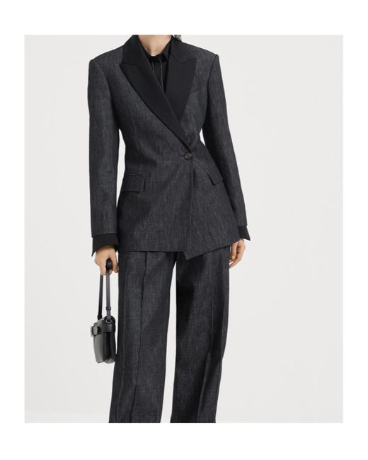 Brunello Cucinelli Black Double-Breasted Denim Blazer