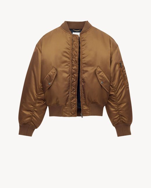 Saint Laurent Brown Zip-Up Padded Bomber Jacket