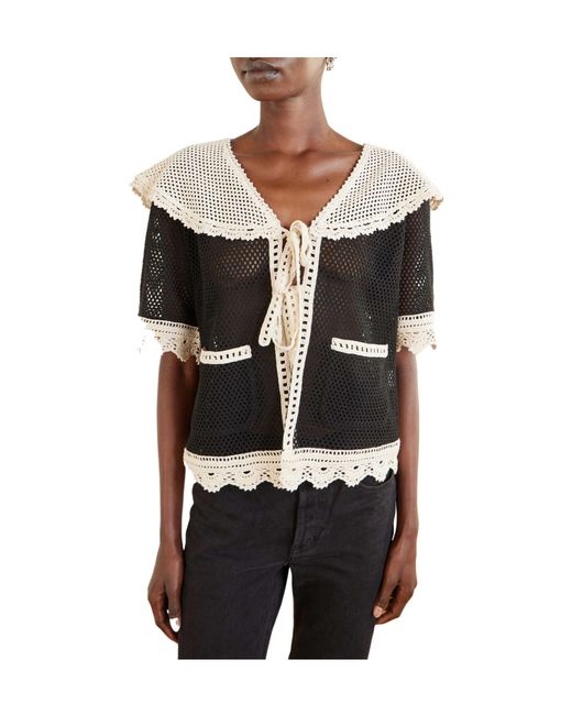 Sea Black Kendall Crocheted Cotton Blouse