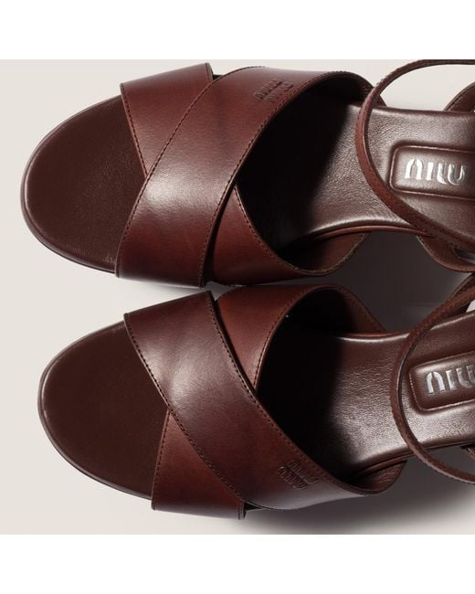 Miu Miu Brown Logo-Embossed Platform Sandals