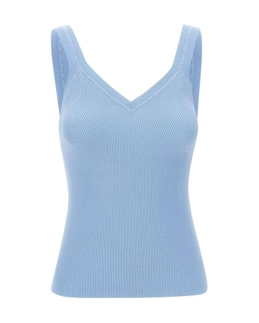 P.A.R.O.S.H. Blue Fine-Ribbed Tank Top
