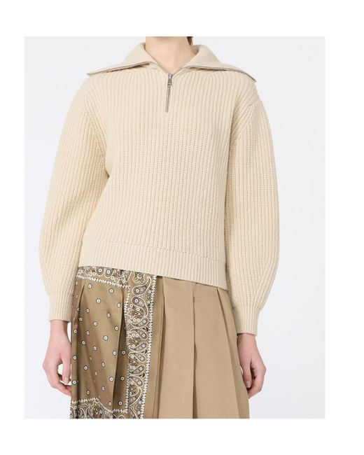 Max Mara Natural Wool Zipper Turtleneck Sweater