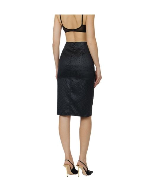 Elisabetta Franchi Black High-Waist Ostrich Print Midi Skirt