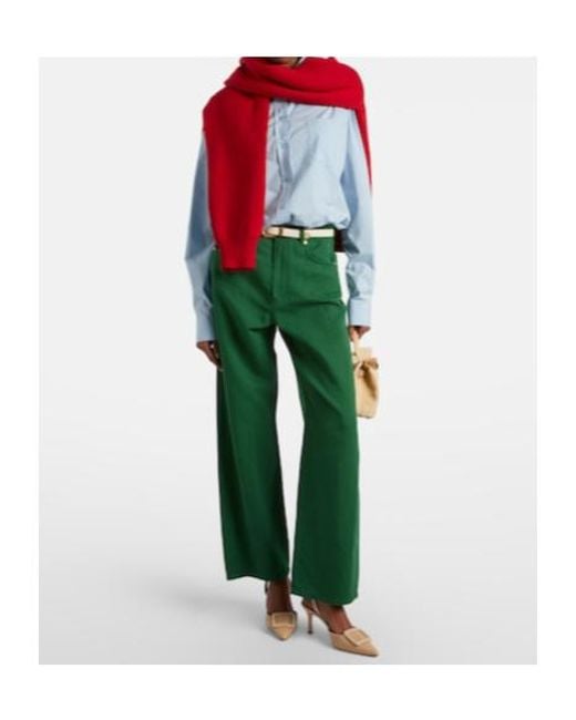 Max Mara Green Onorata Cotton And Linen Wide-Leg Pants
