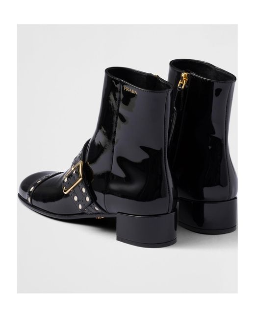 Prada Black Patent Leather Ankle Boots