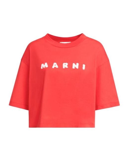 Marni Red Logo Scribbled Boxy T-Shirt
