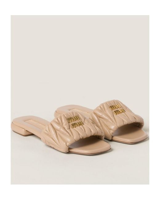 Miu Miu Natural Logo Lettering Square Toe Sandals