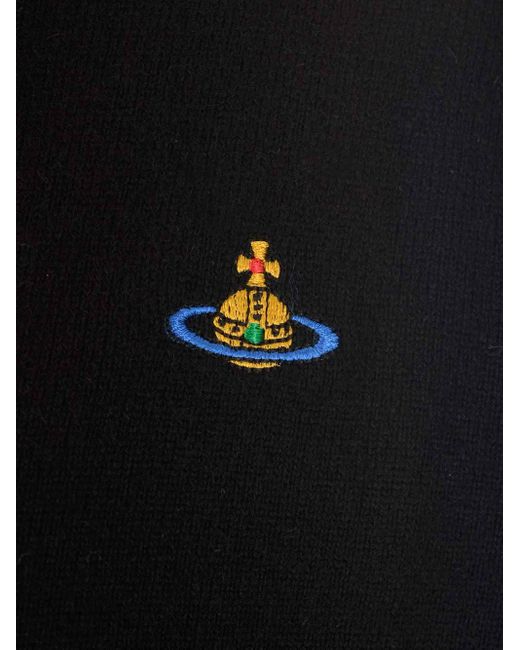 Vivienne Westwood Blue Orb Logo Embroidered V-Neck Cardigan for men