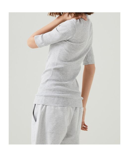 Brunello Cucinelli Gray Short-Sleeved Knitted Jersey T-Shirt