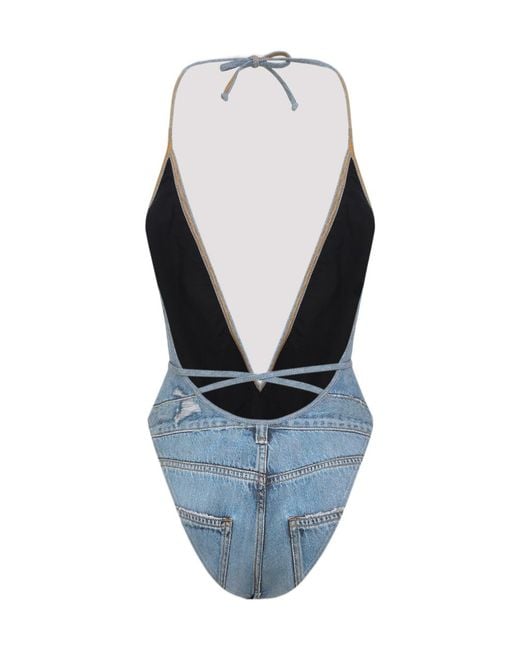 DIESEL Blue Halter Neck One-Piece Swimsuit