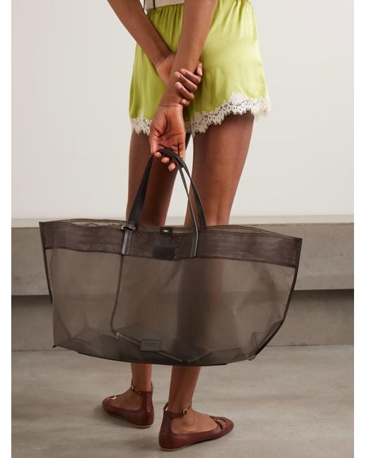 Staud Brown Christos Mesh Tote Bag