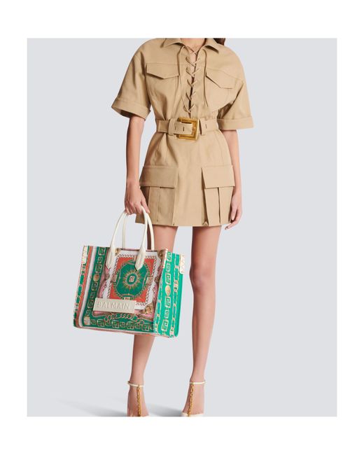 Balmain Green Printed B-Army Medium Tote Bag