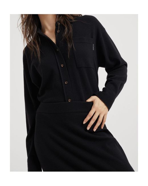 Brunello Cucinelli Black Cashmere Midi Skirt
