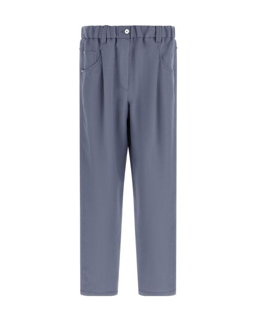 Brunello Cucinelli Blue Elasticated Waist Straight Leg Trousers