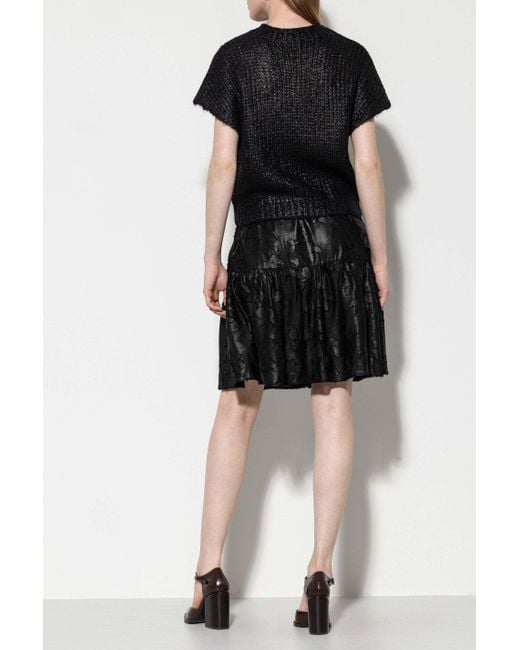 Luisa Cerano Black Flower Pattern Ruffled Skirt