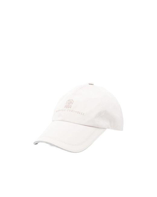 Brunello Cucinelli White Embroidered Baseball Cap for men
