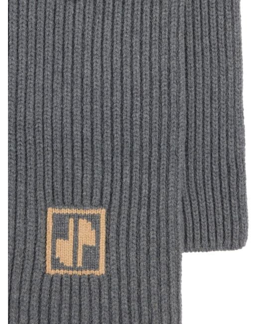 Patou Gray Logo Intarsia Knit Scarf