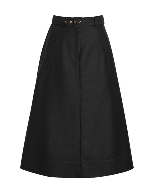 Moncler Black Belted Cotton-Poplin Midi Skirt