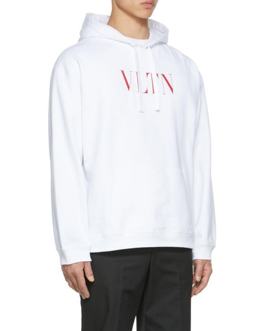 Valentino White Vltn Logo Printed Long-Sleeved Hoodie for men