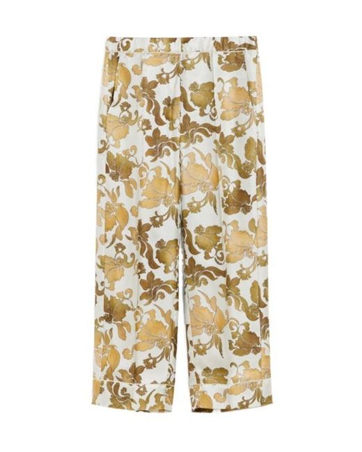 Max Mara Metallic 'S Floral Patterned Pleat Detailed Trousers
