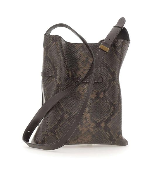 Gianni Chiarini Gray Sienna Python-Print Leather Shoulder Bag