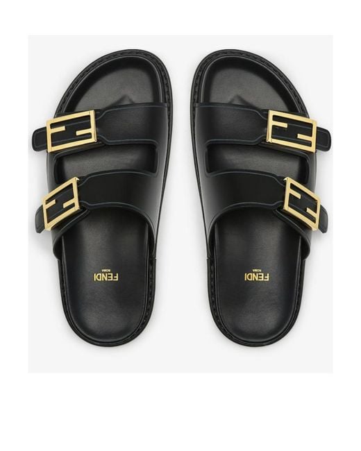 Fendi Black Ff Plaque Slides