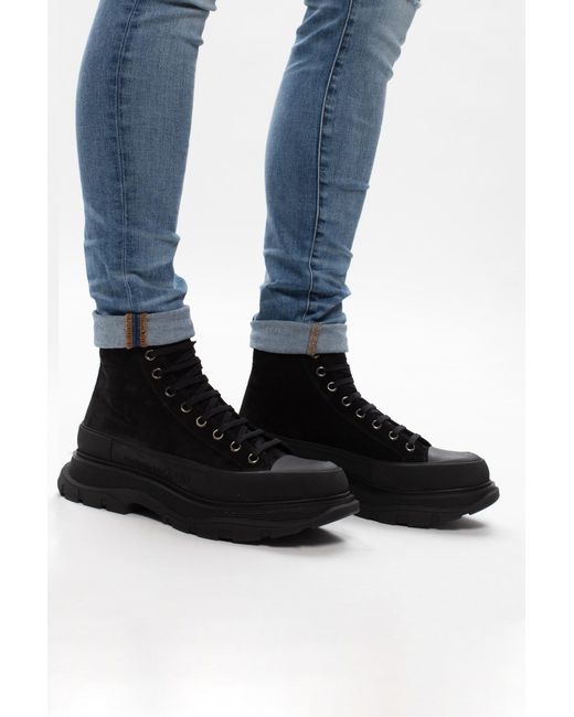 McQueen Black Tread Slick Boots for men
