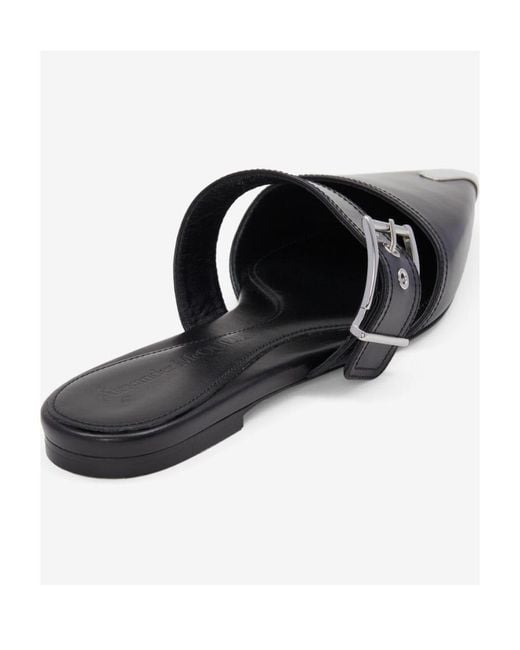 McQueen Black Punk Flat Mules