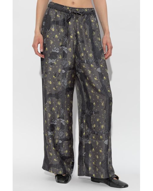 Ganni Gray Loose-Fit Printed Pants