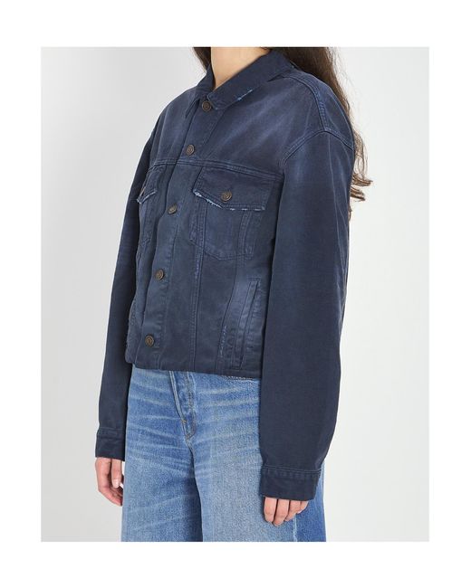 Balenciaga Blue Cropped Old-Effect Denim Jacket