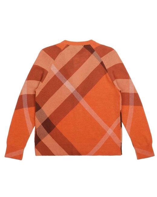Burberry Orange Checked Knitted Cardigan