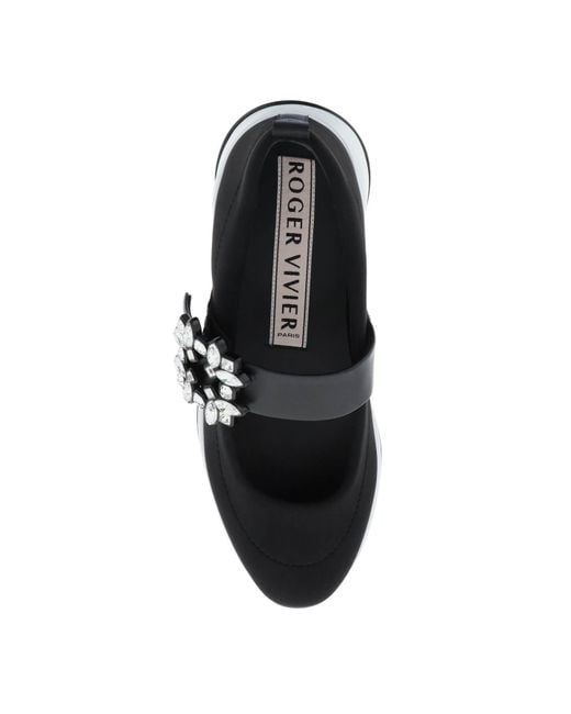 Roger Vivier Black Viv' Run Embellished Buckle Ballerinas