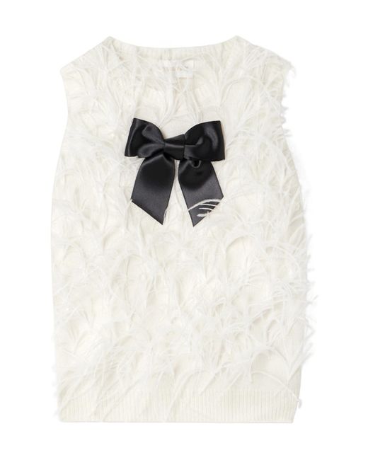 ShuShu/Tong White Feather-Decorated Sleeveless Knitwear