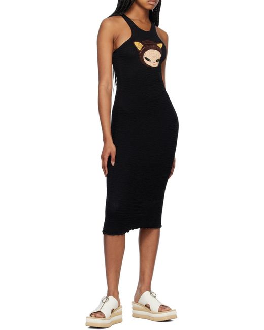 Stella McCartney Black Upset Kitty Crocheted Patch I-Back Medium Length Dress