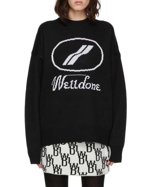 we11done Black Logo-Intarsia Crew-Neck Jumper for men
